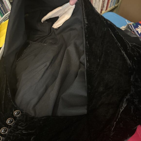 Stunning Crushed Velvet Black Open Back Dress Vintage 80s Midi Elegant Lined M - Picture 6 of 6